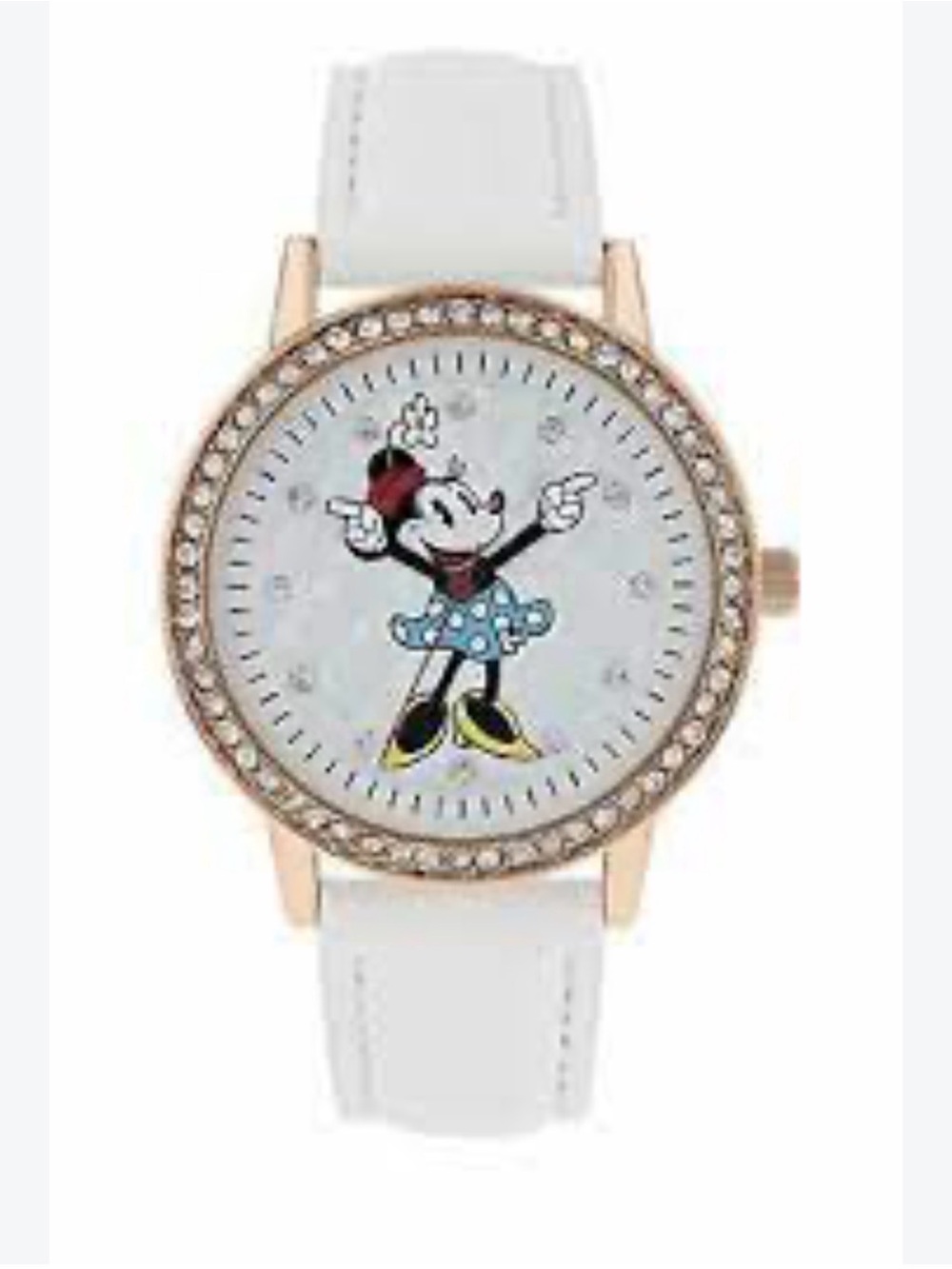 Disney Women's White Strap Minnie Mouse Crystal Bezel Watch